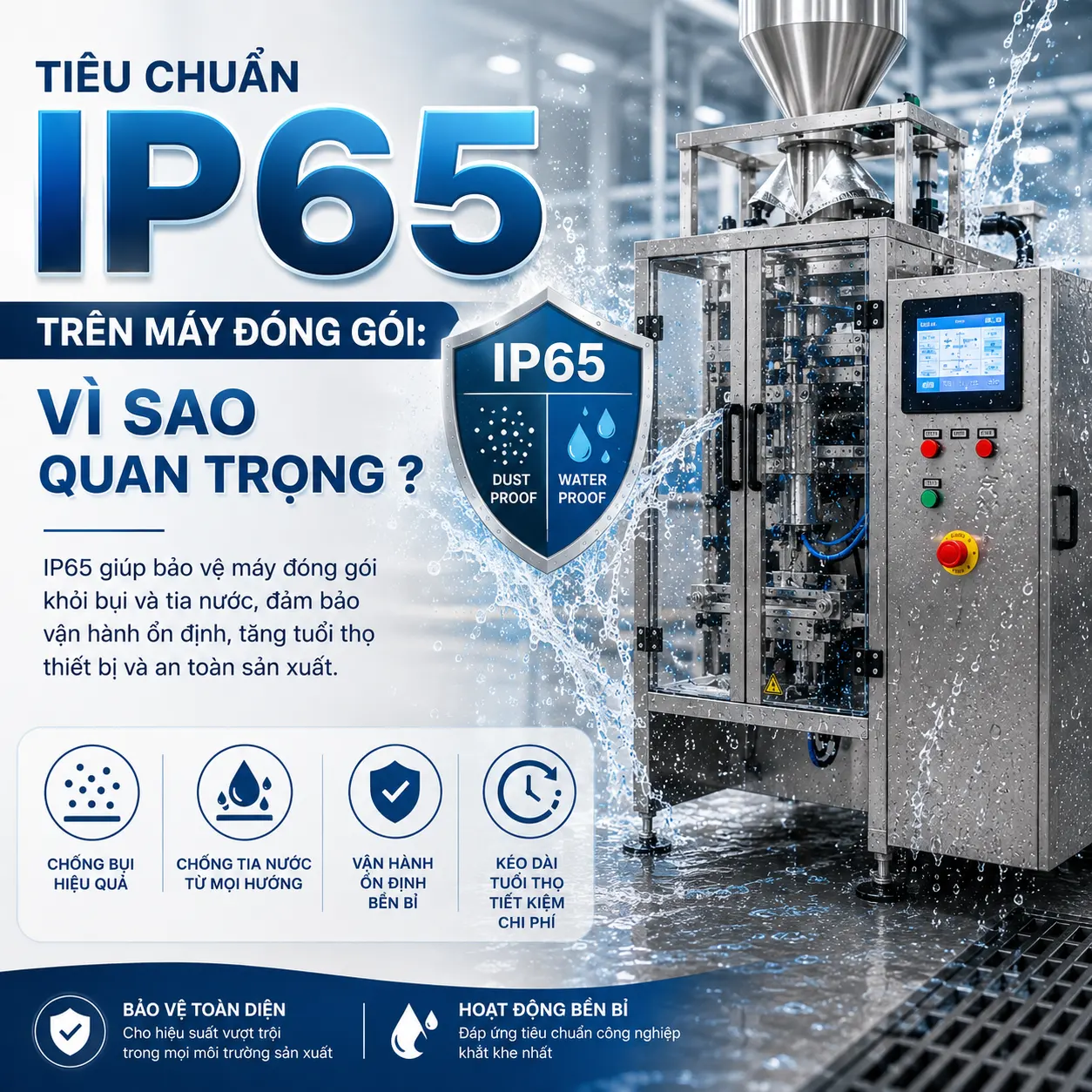 Tiêu Chuẩn IP65 Trên Máy Đóng Gói: Vì Sao Quan Trọng ?